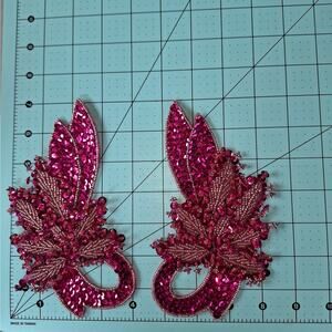 Fuchsia beaded and sequin flower applique mirror pair